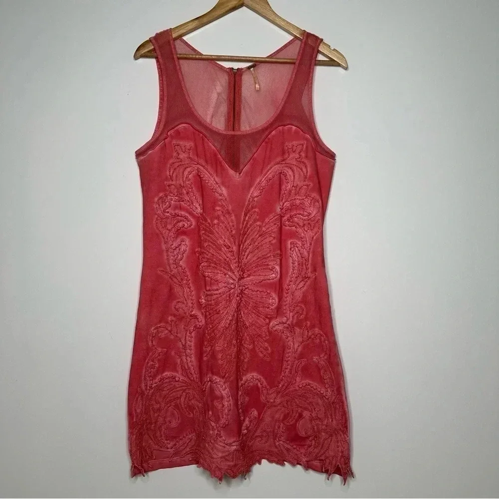 Free People Ice Ice Baby Embellished Sleeveless Mini Dress in Pink Lemonade L